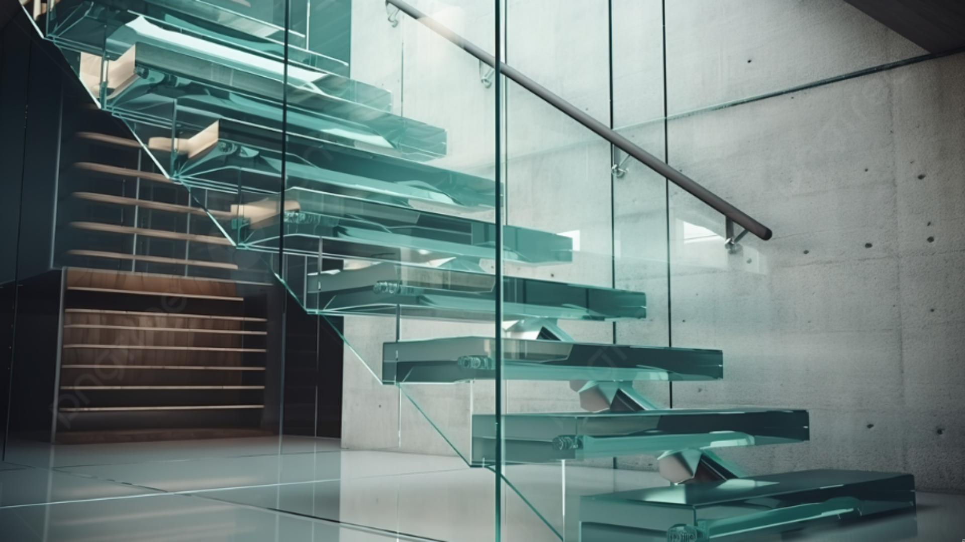 Staircase railing glass