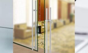 glass door with hand lock